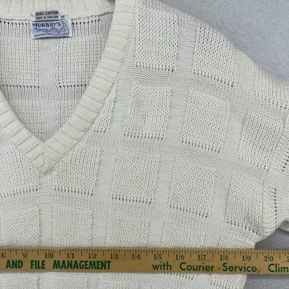 MURRAYS TOGGERY Sweater Women M Textured Windowpane Cotton Off White VTG England - Picture 10 of 12